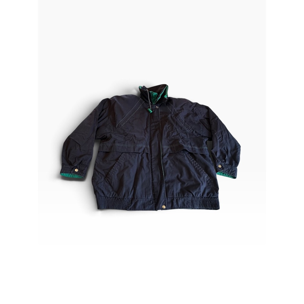 Towne London Fog Bomber Jacket Mens XL Navy Blue Good Plaid Lined Vintage 90s